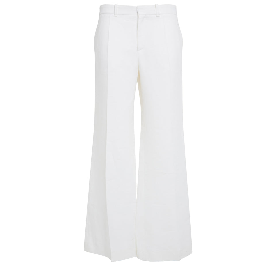 Pantalone svasato in lino bianco