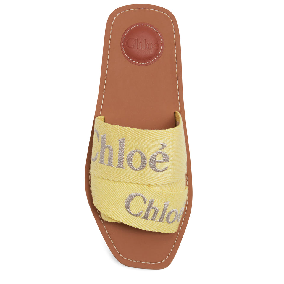 Sandalo piatto "Woody" in lino giallo - GIO MORETTI