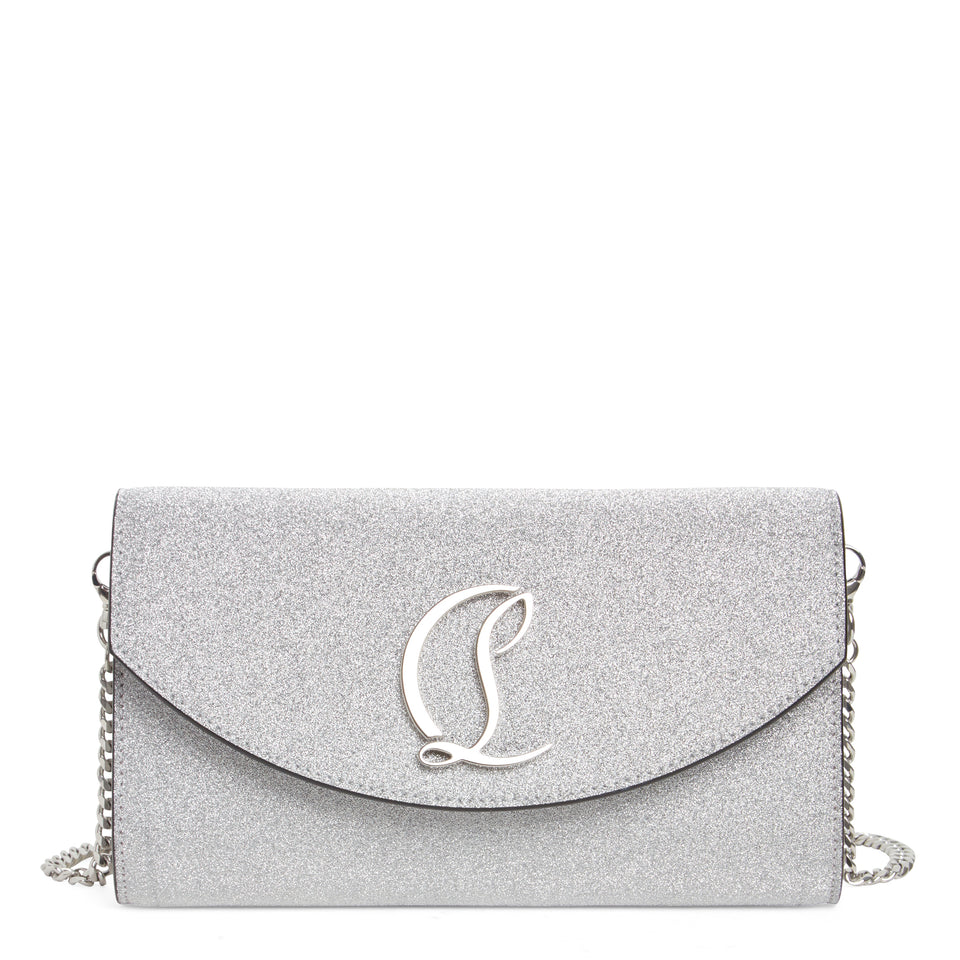 ''Loubi 54'' shoulder wallet in silver glitter