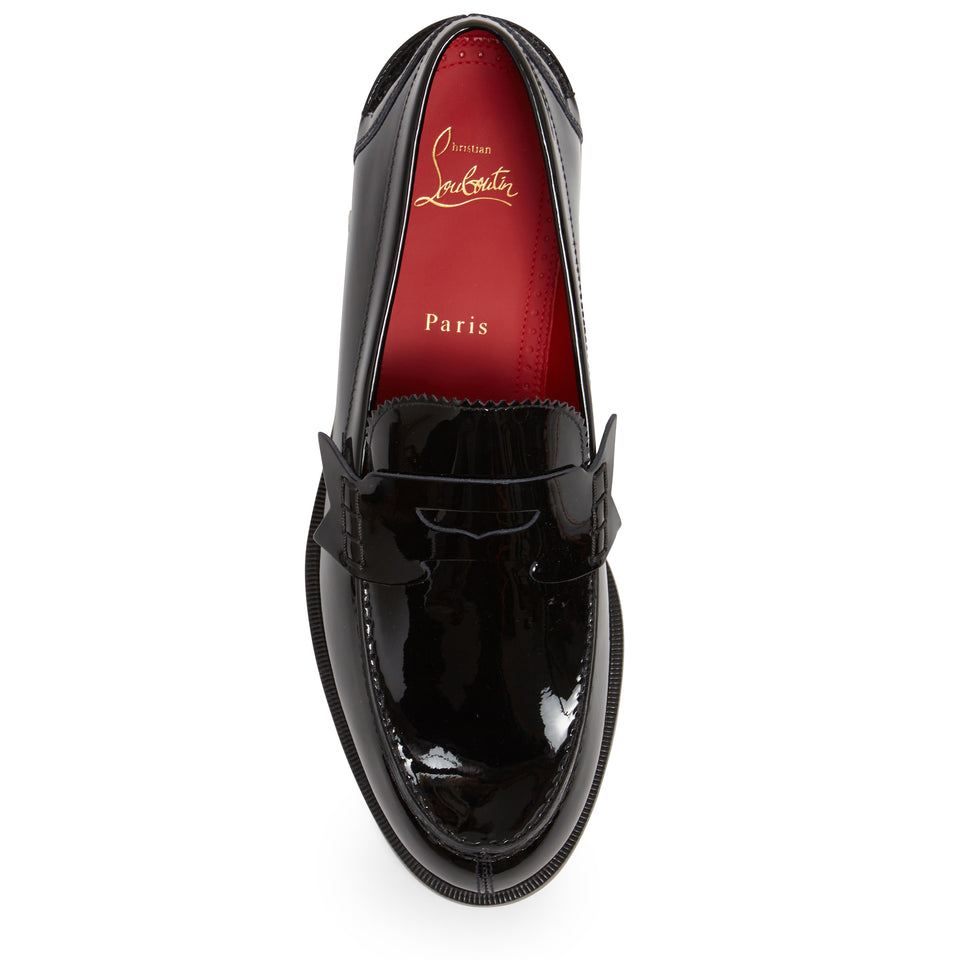 Black patent leather ''No Penny'' loafer