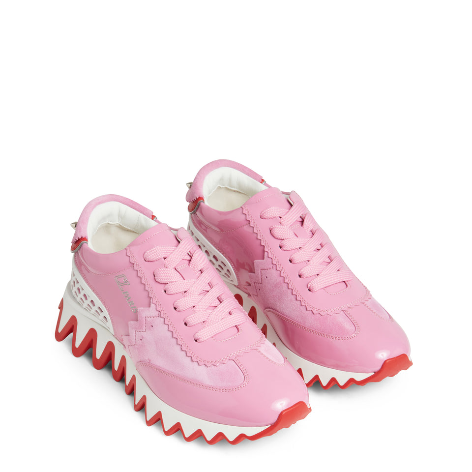 Pink leather ''Loubi Shark'' sneakers