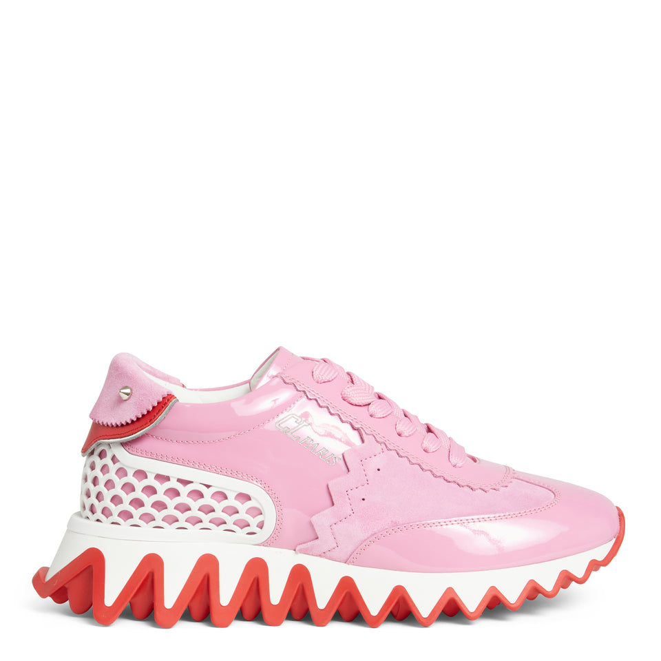 Pink leather ''Loubi Shark'' sneakers