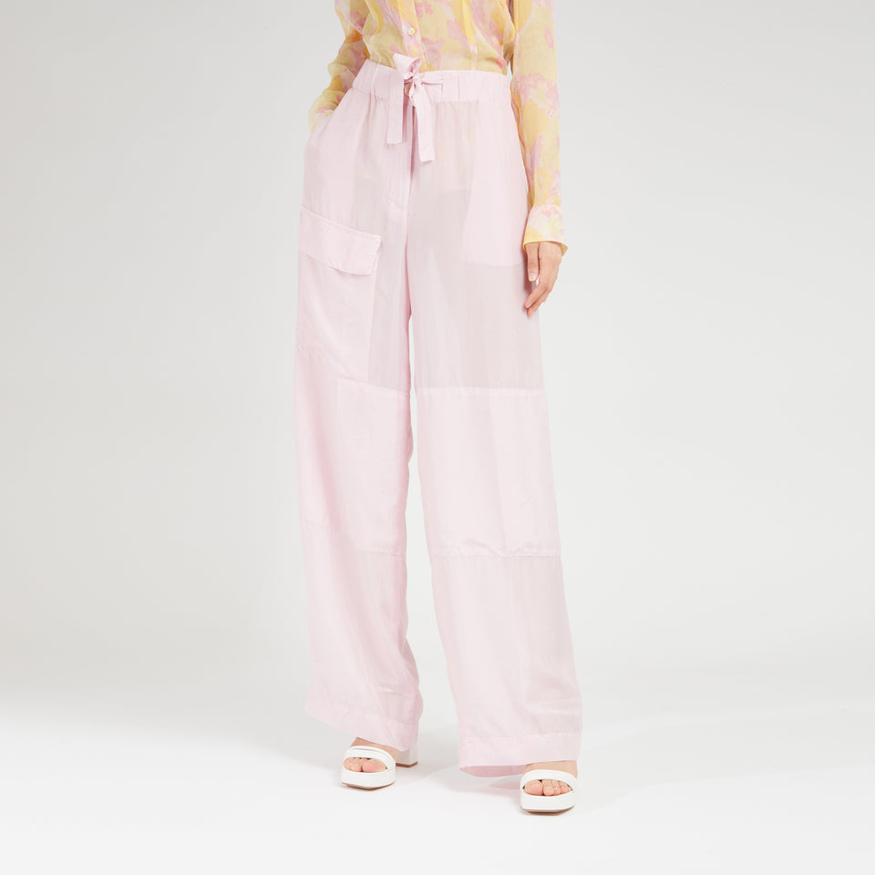 Pink silk wide-leg pants