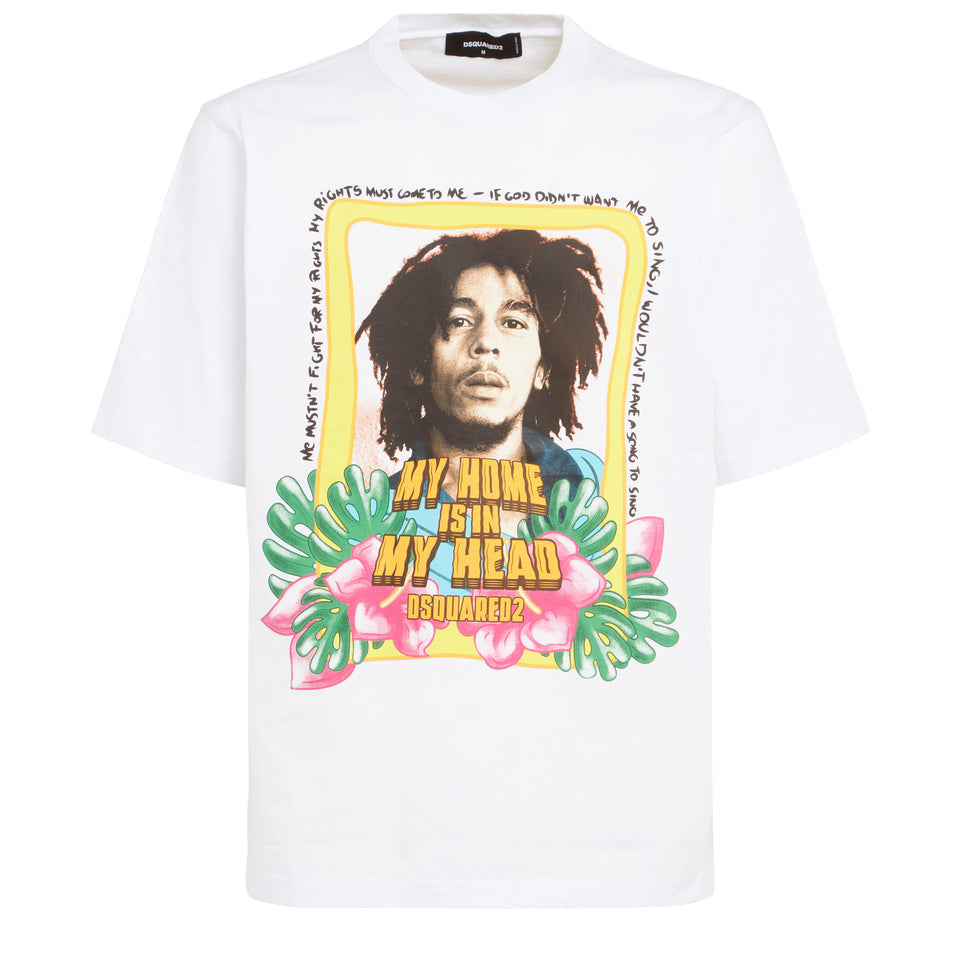 T-shirt ''Bob Marley Skater'' in cotone bianca