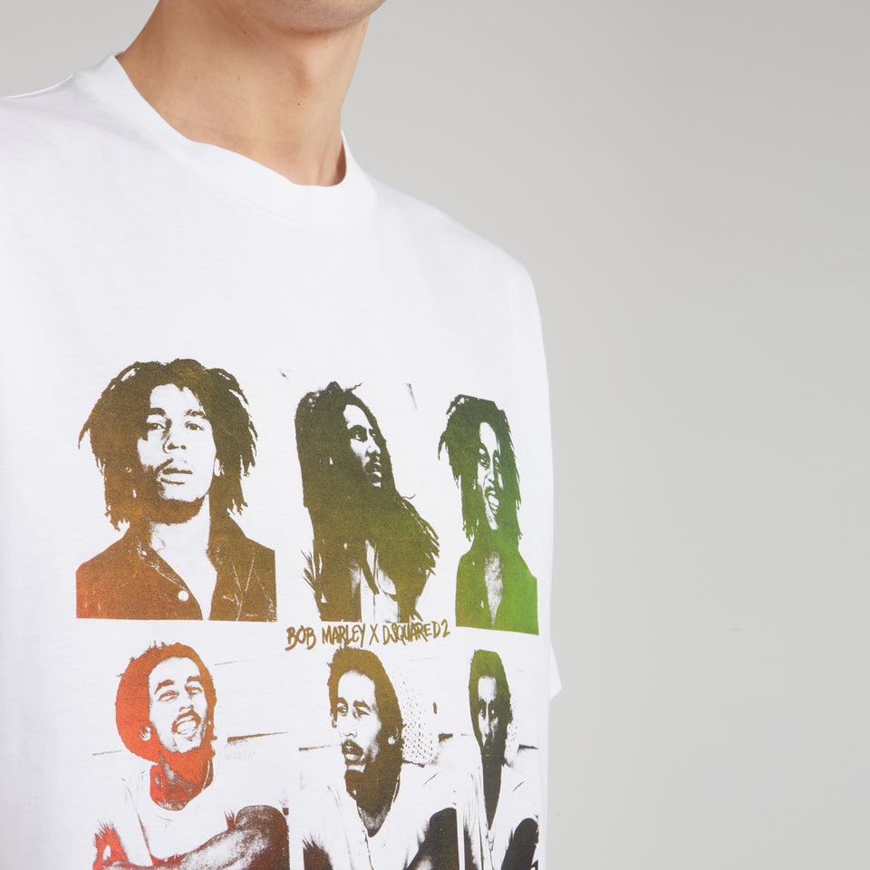 ''Bob Marley Postcards'' T-shirt in white cotton