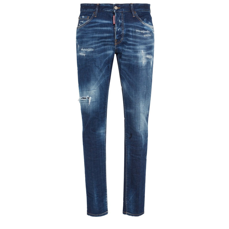 ''Dark Crinckle'' jeans in blue denim