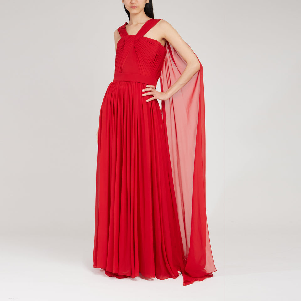 Red silk long dress