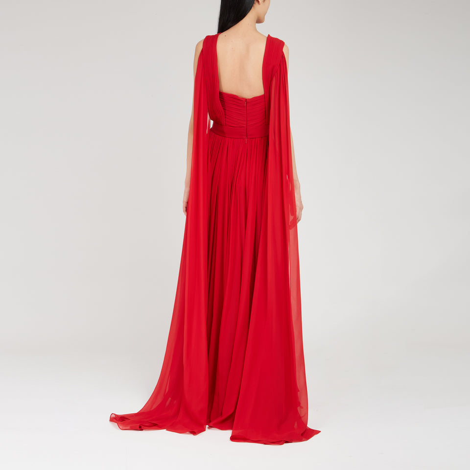 Red silk long dress