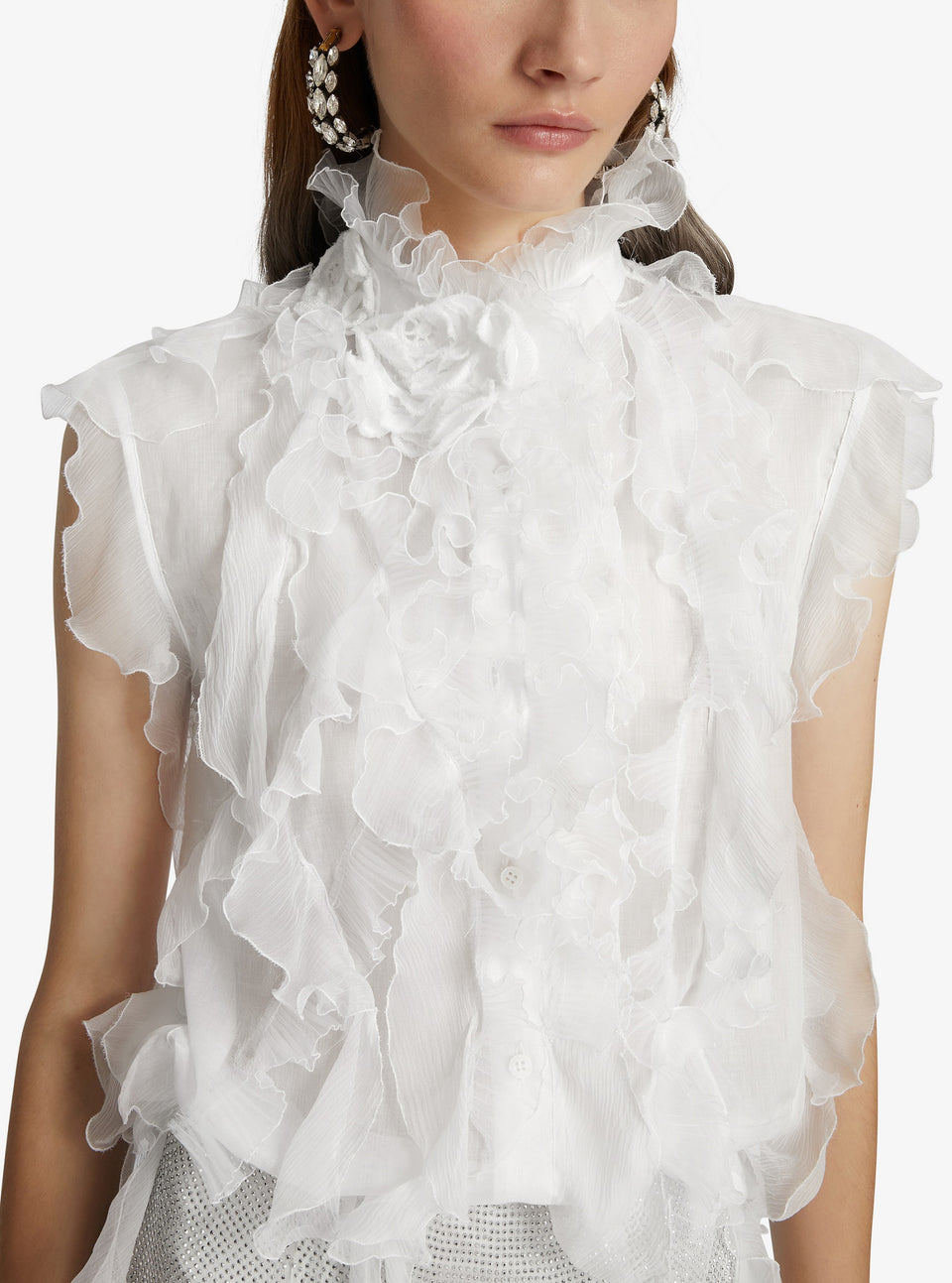 White cotton shirt with ruffles