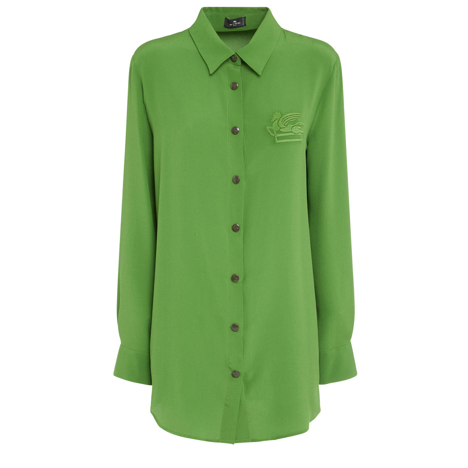 Camicia lunga in seta verde
