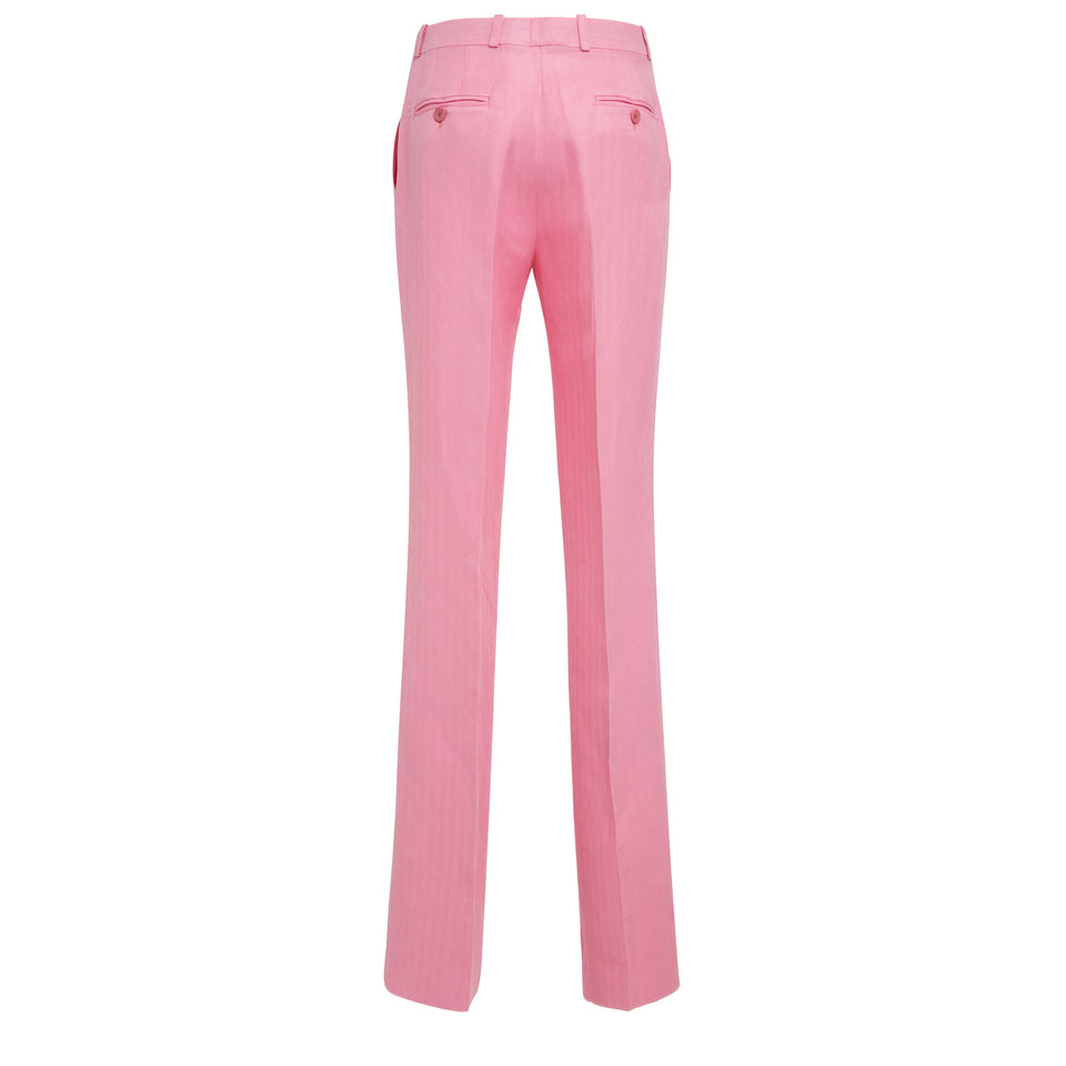Pantaloni in seta e lino rosa