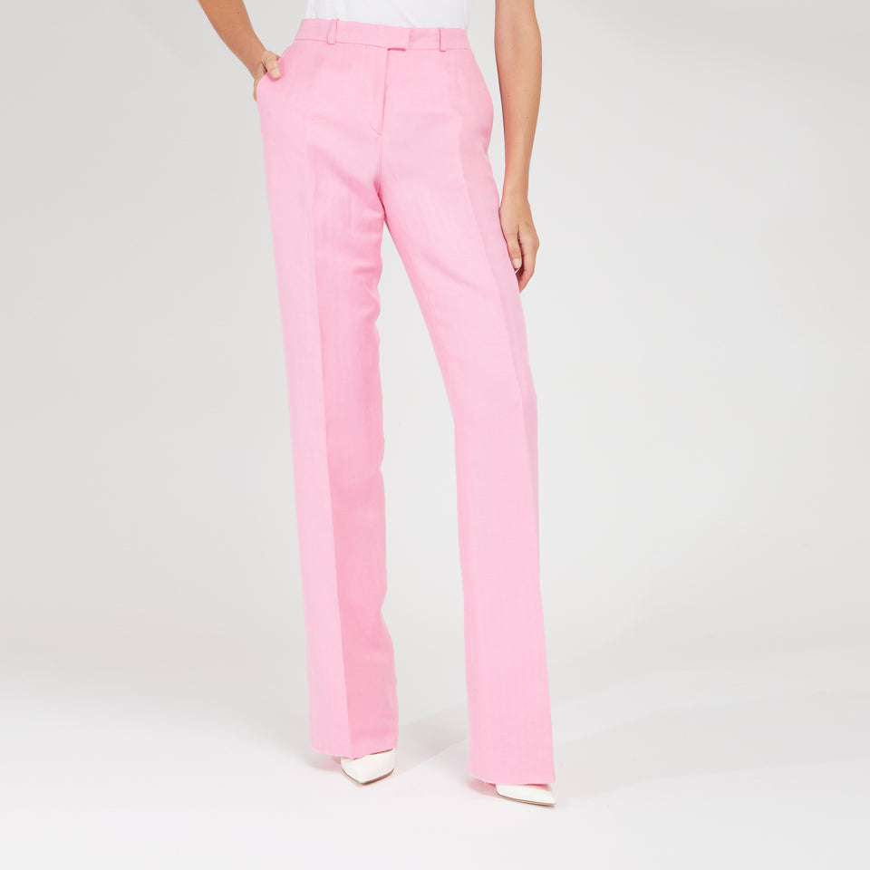 Pantaloni in seta e lino rosa