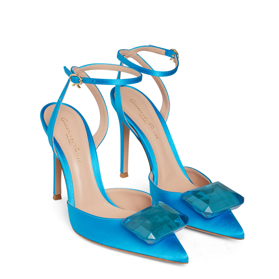 Blue satin sandals