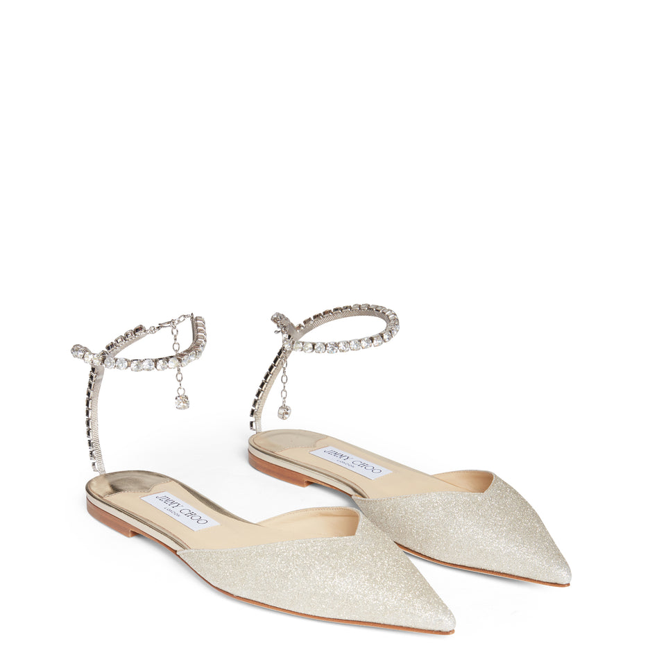 ''Saeda Flat'' sandals in platinum glitter