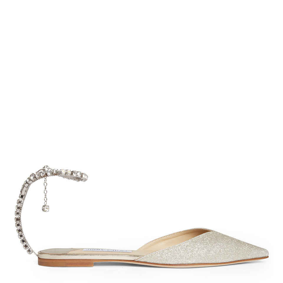 ''Saeda Flat'' sandals in platinum glitter