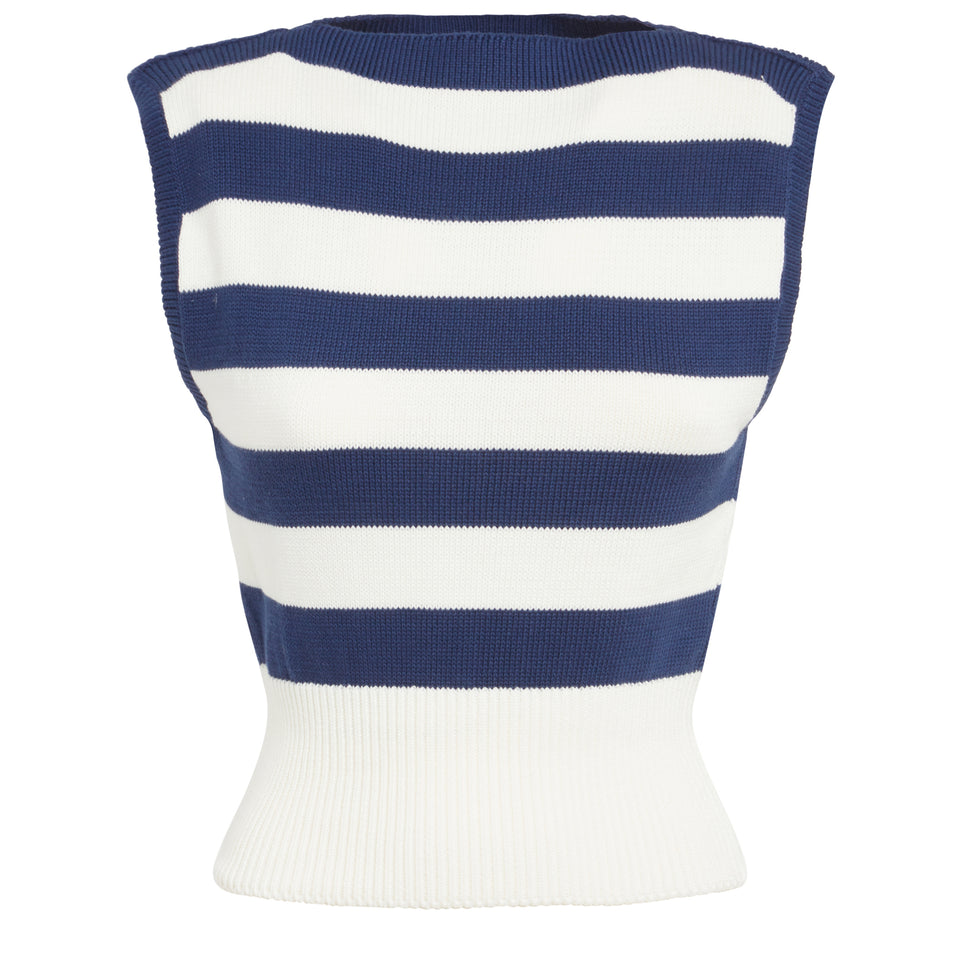 ''Nautical Stripes'' sweater in white and blue cotton
