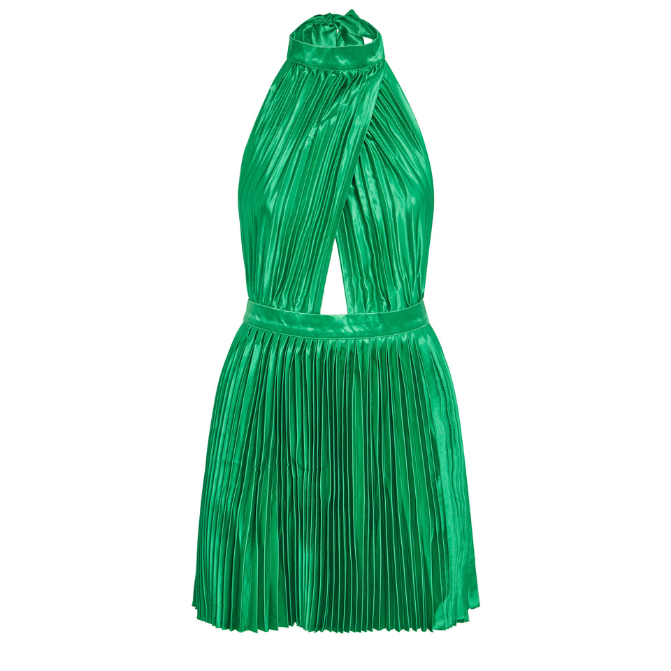 Short pleated dress in green fabric