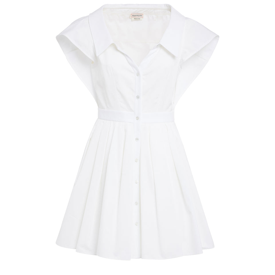 Flared dress in white cotton