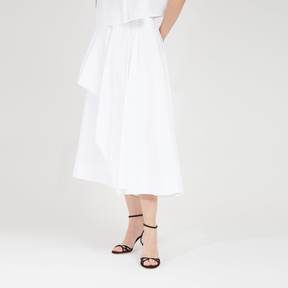 Midi skirt with drapes in white cotton