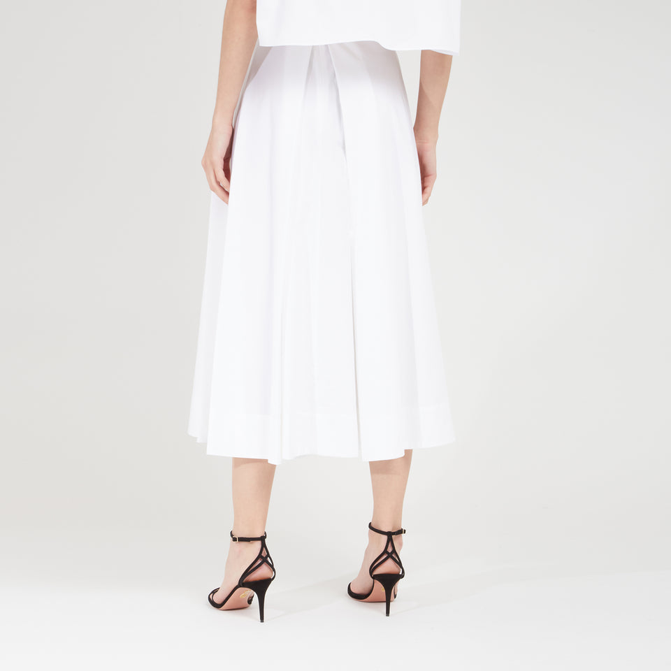 Midi skirt with drapes in white cotton