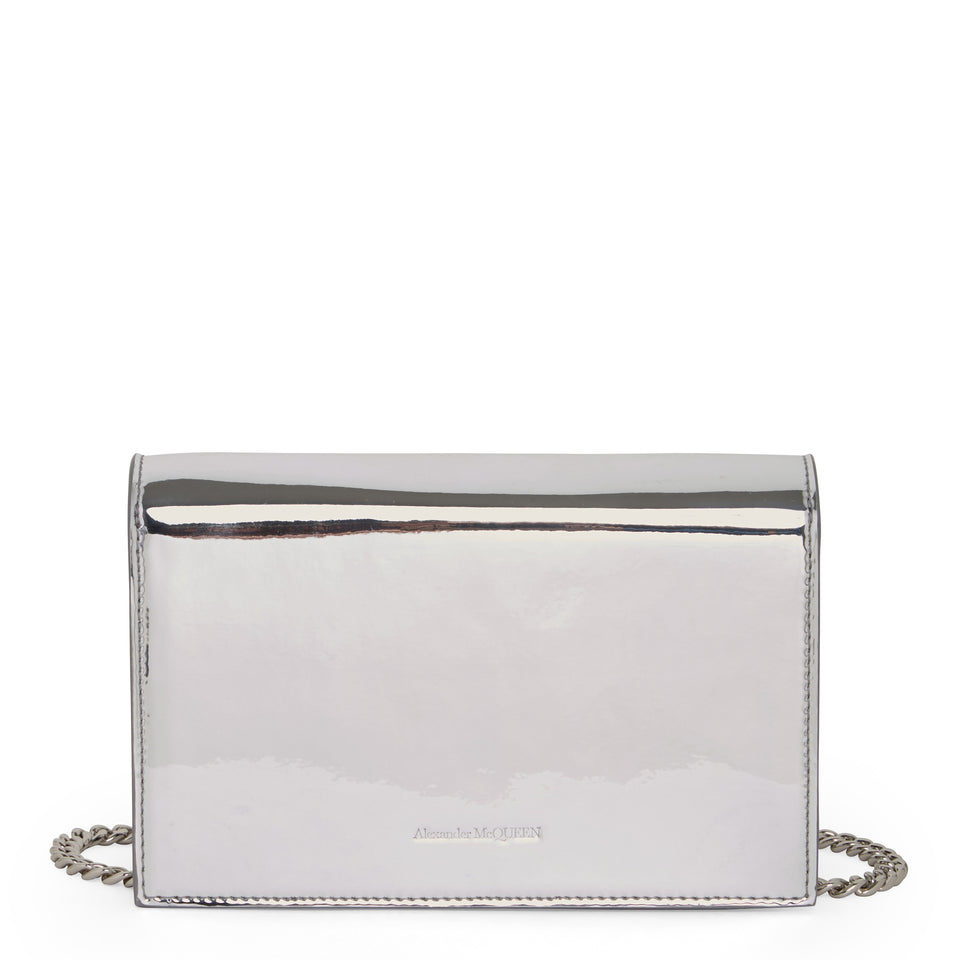 Silver patent leather small ''Skull'' bag