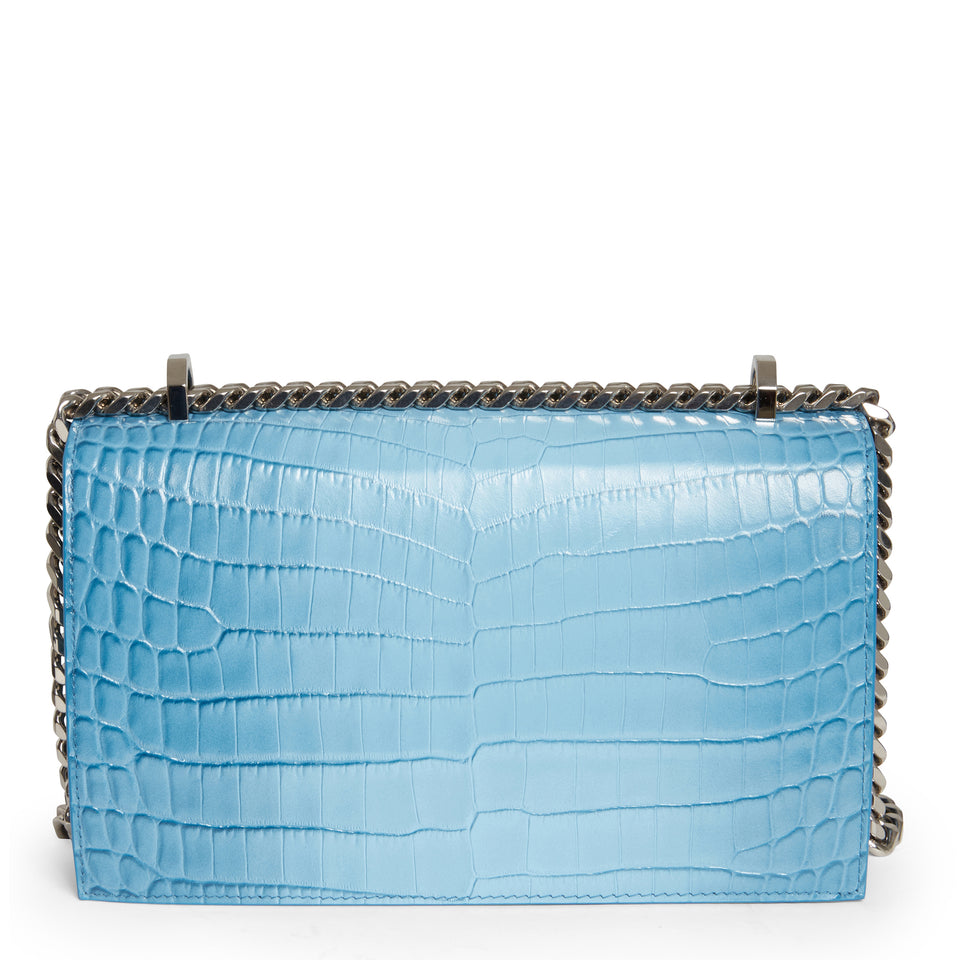 Light blue leather ''Jewelled Satchel'' handbag