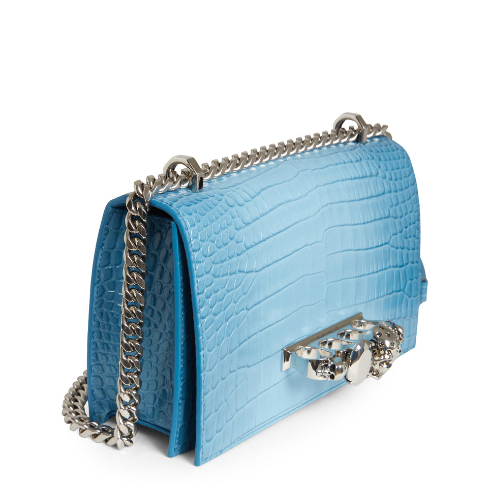 Light blue leather ''Jewelled Satchel'' handbag