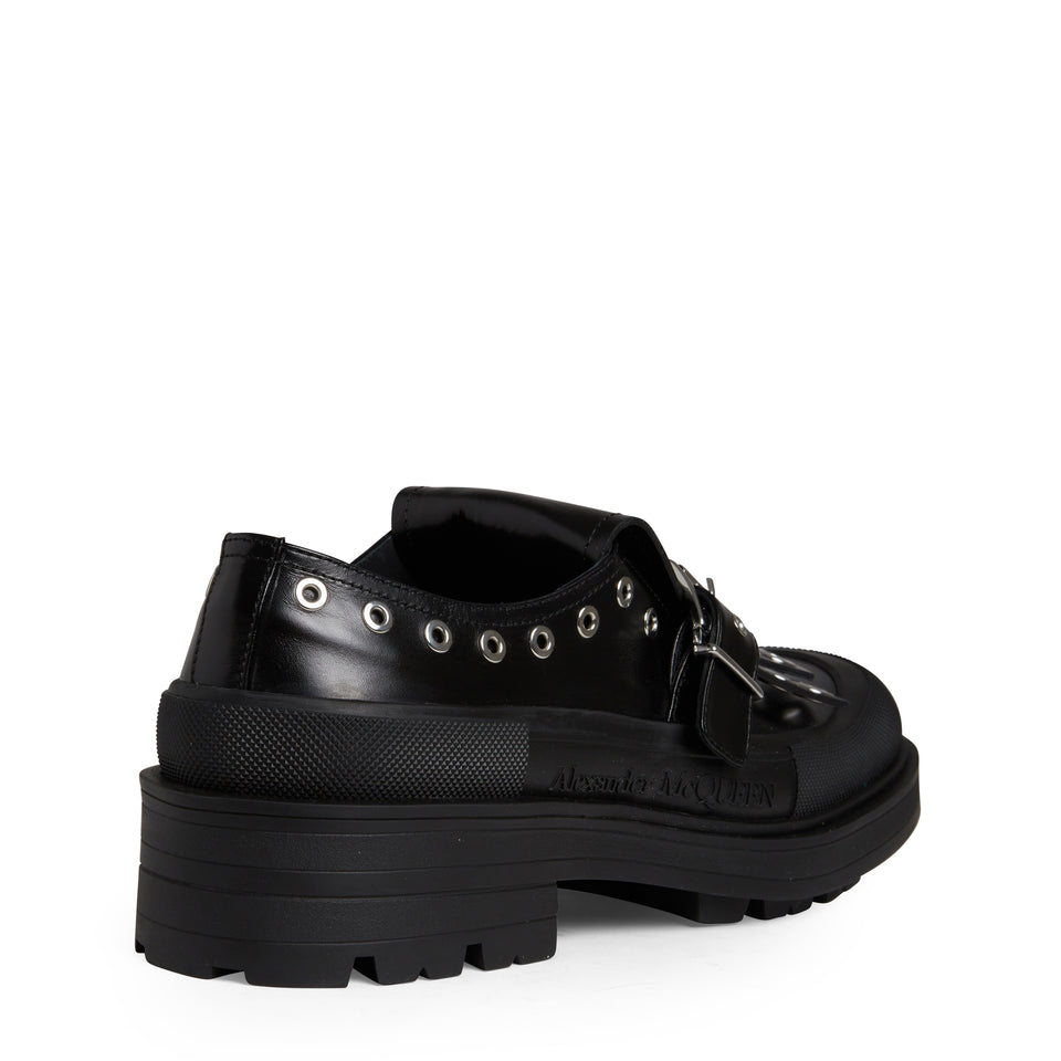 Black leather ''Stack Monk Strap'' shoe