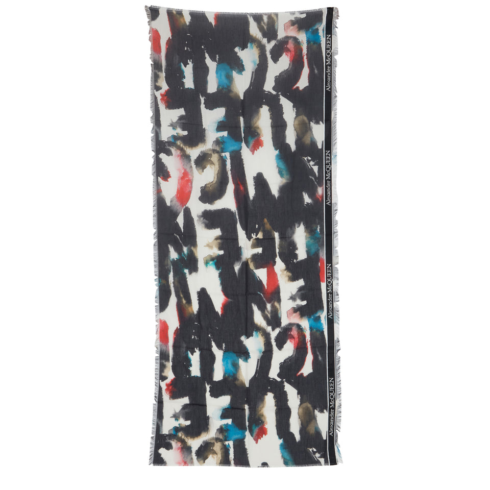 ''Graffiti Watercolor'' scarf in multicolor cotton
