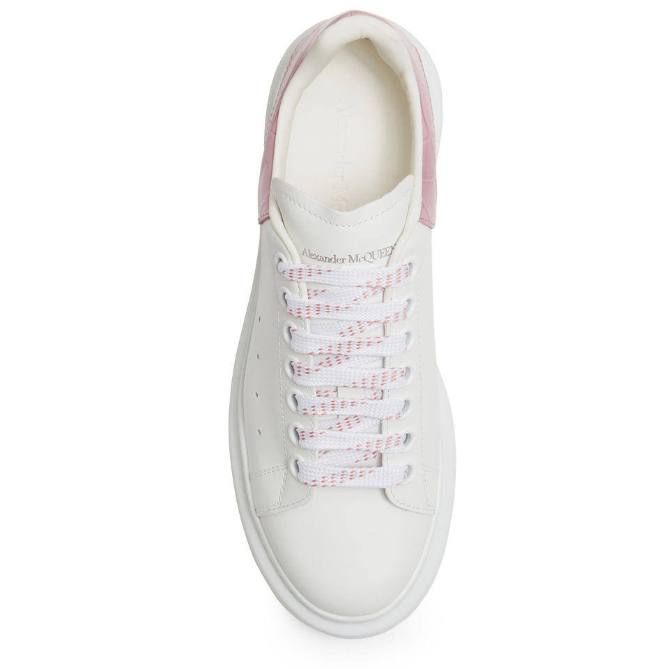 Oversized sneakers in white and pink leather