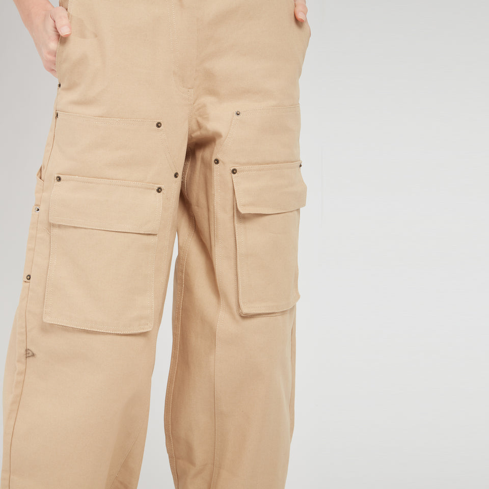 Pantaloni cargo in cotone beige