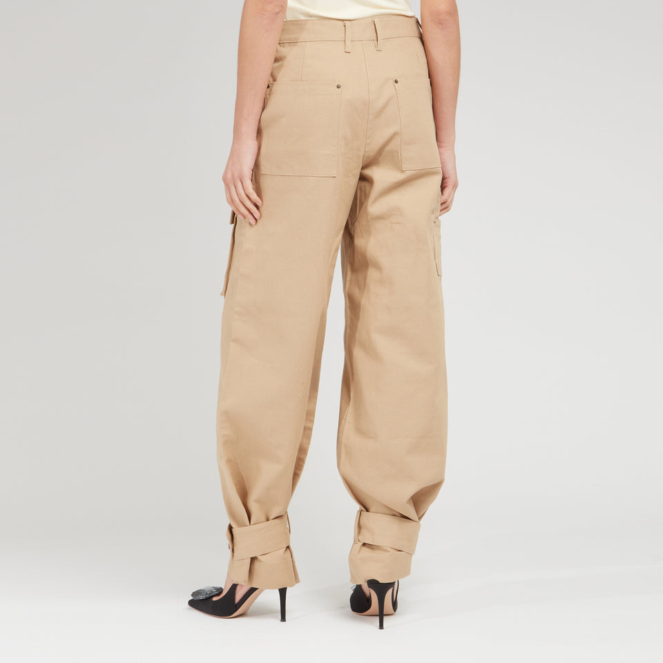 Pantaloni cargo in cotone beige