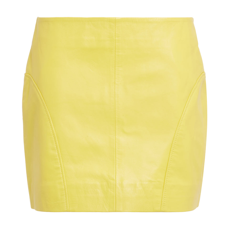 Yellow leather mini skirt