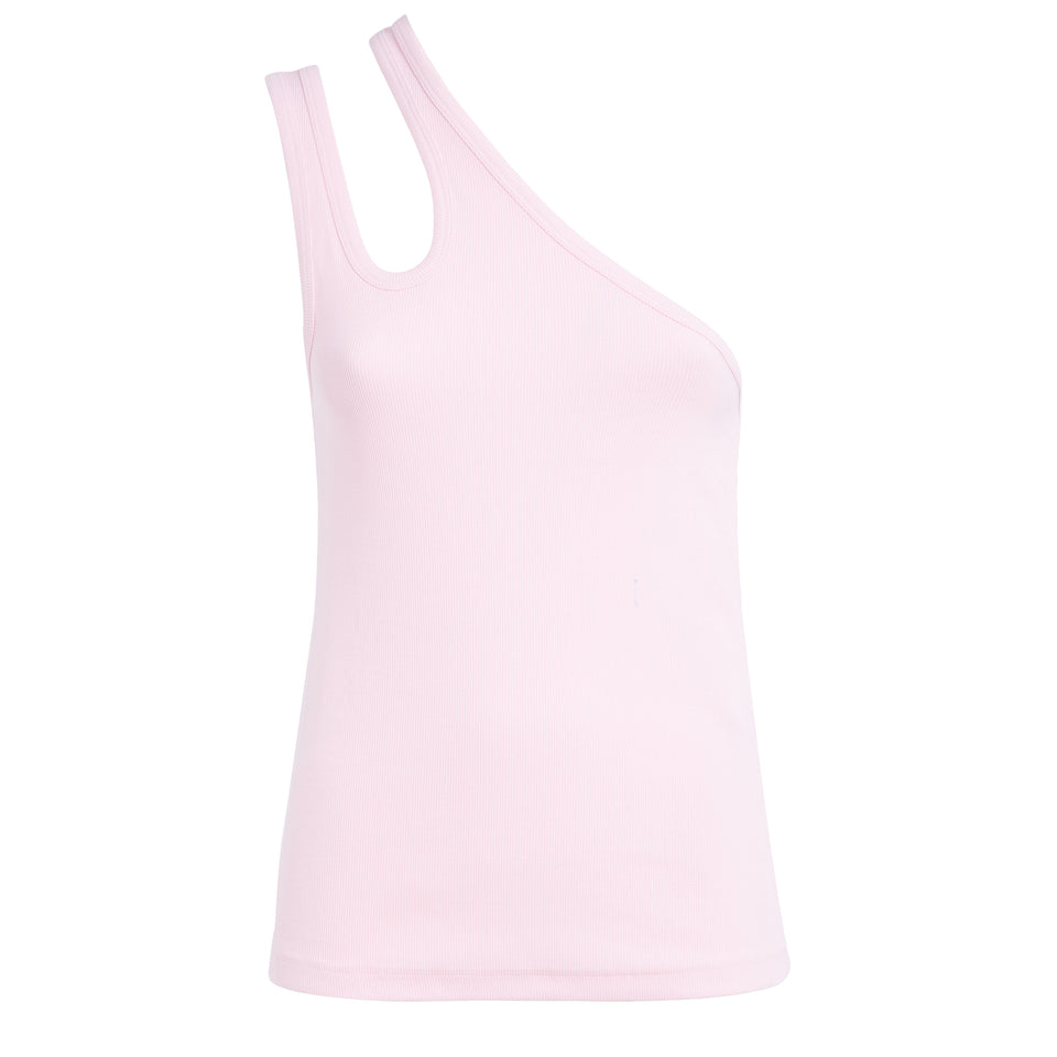 Pink cotton one-shoulder top