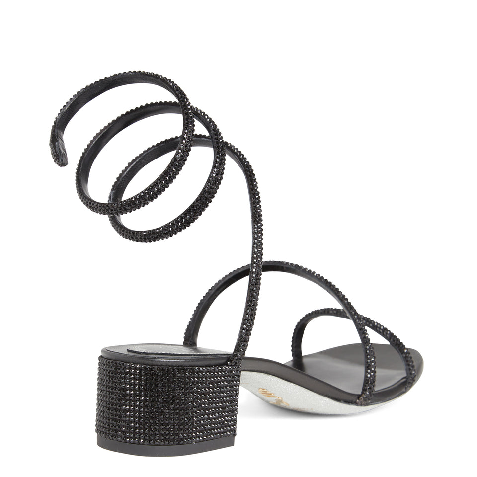 Black leather ''Cleo'' low sandals