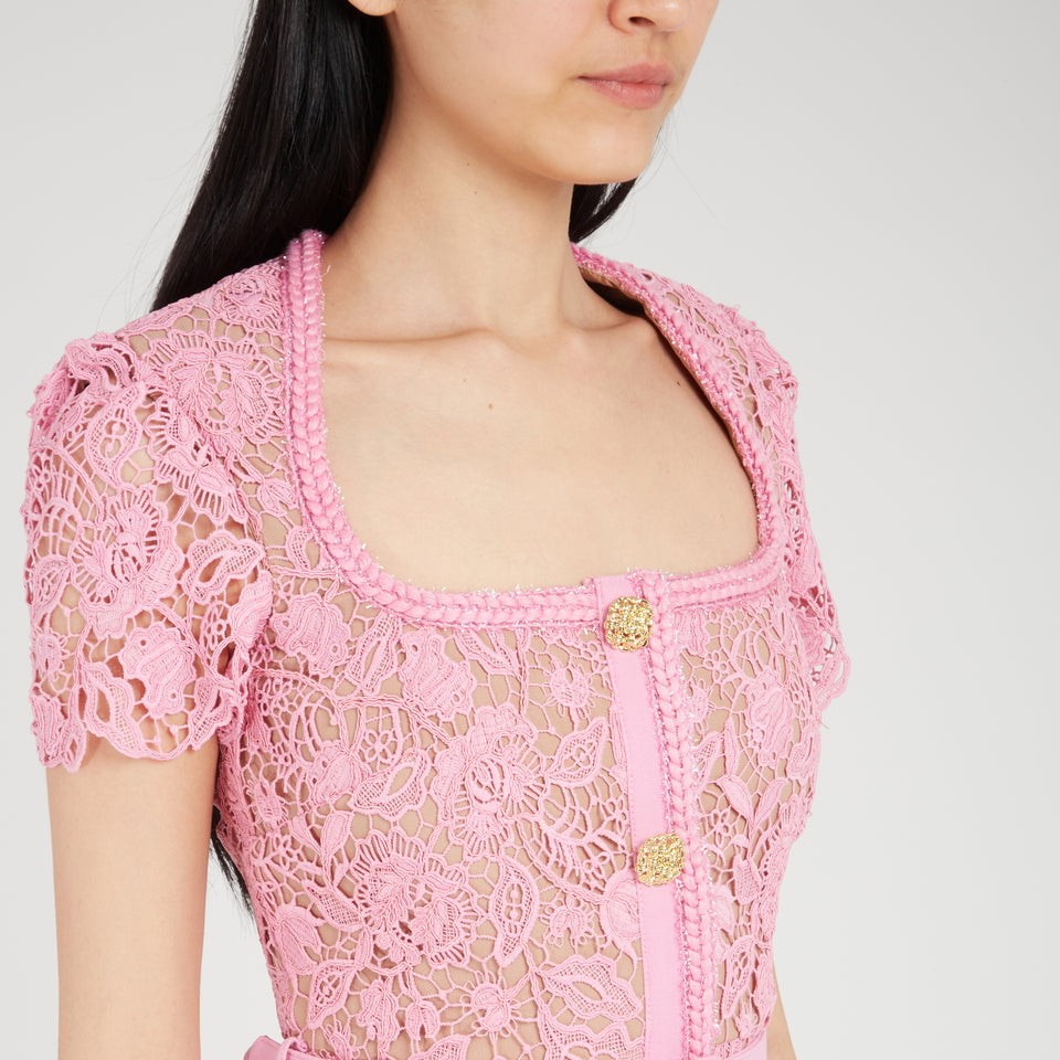 Pink lace long dress