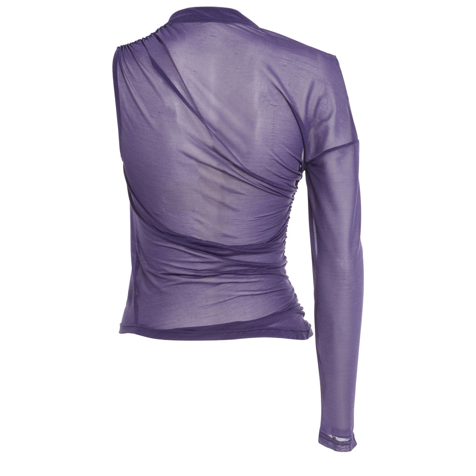 One shoulder top in purple fabric