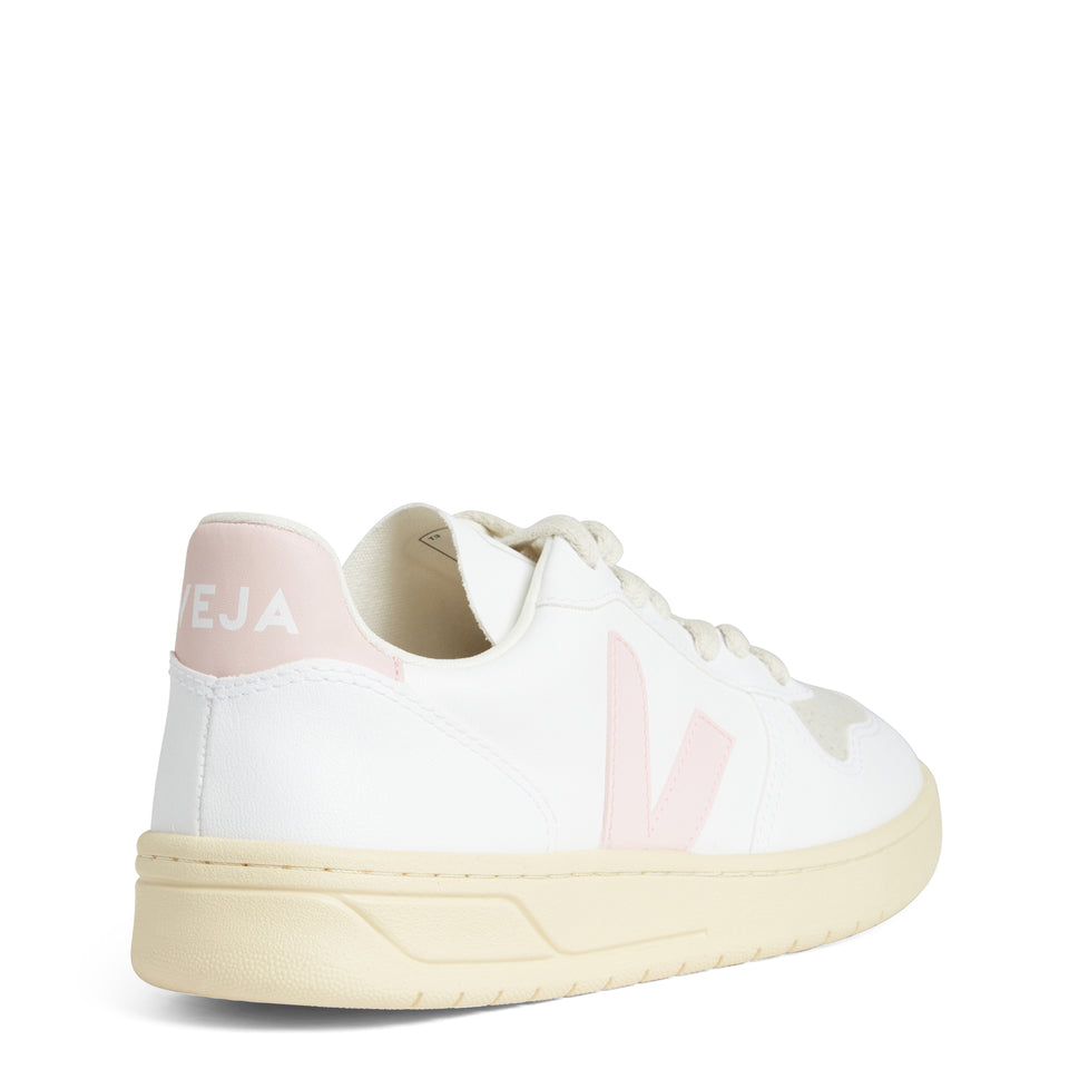 Sneakers ''V-10'' in pelle bianca e rosa