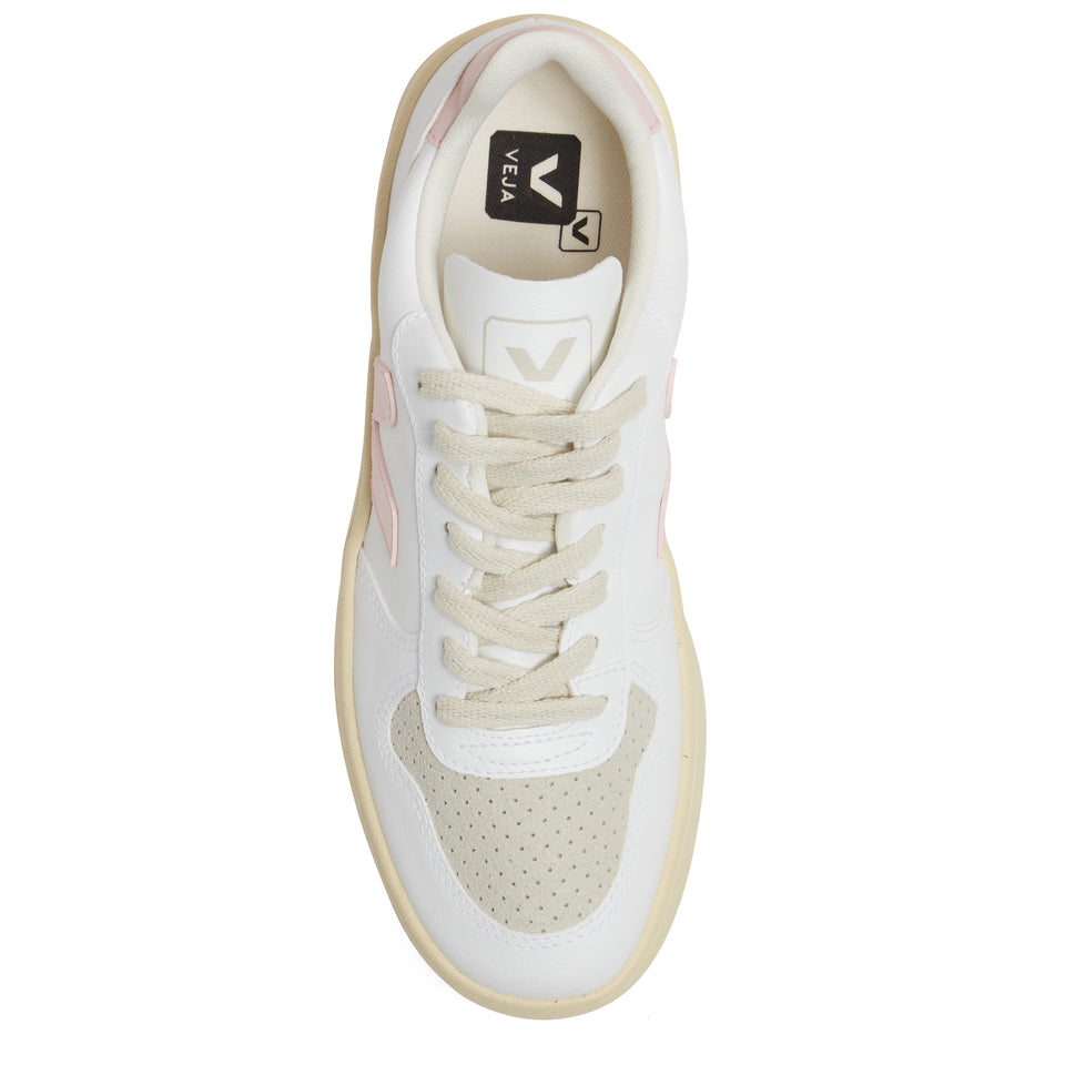 Sneakers ''V-10'' in pelle bianca e rosa
