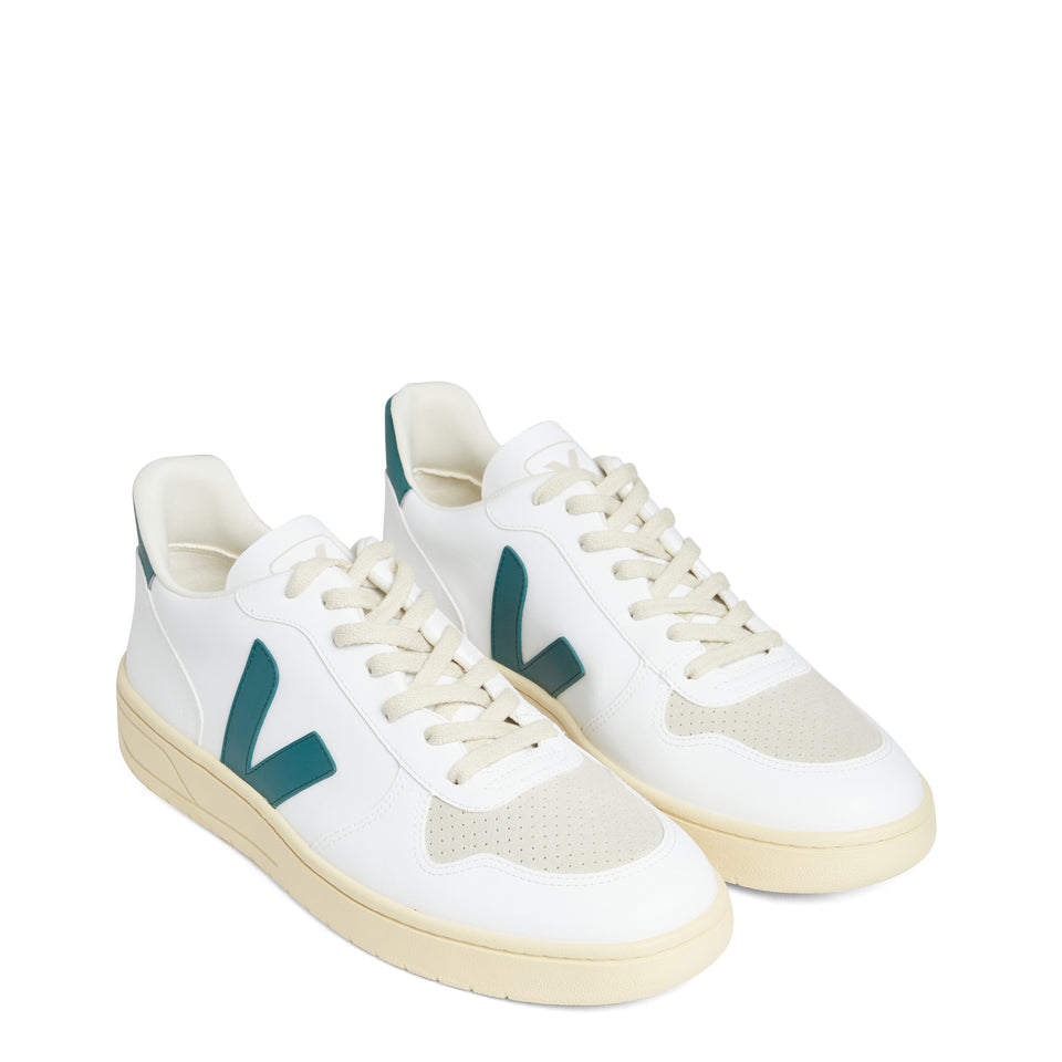 Sneakers ''V-10'' in pelle bianca e verde
