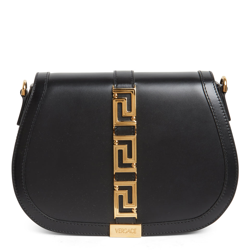 Black leather ''Greca Goddess'' shoulder bag