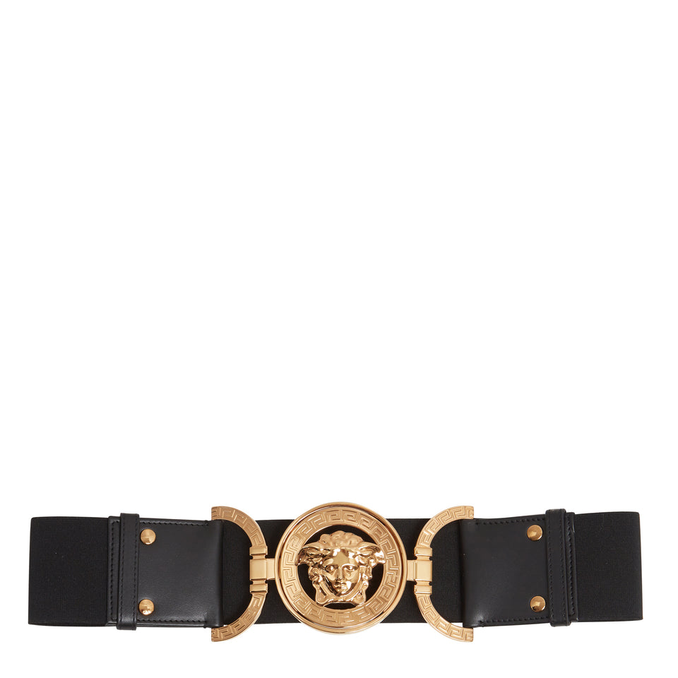 Black leather ''Medusa'' belt