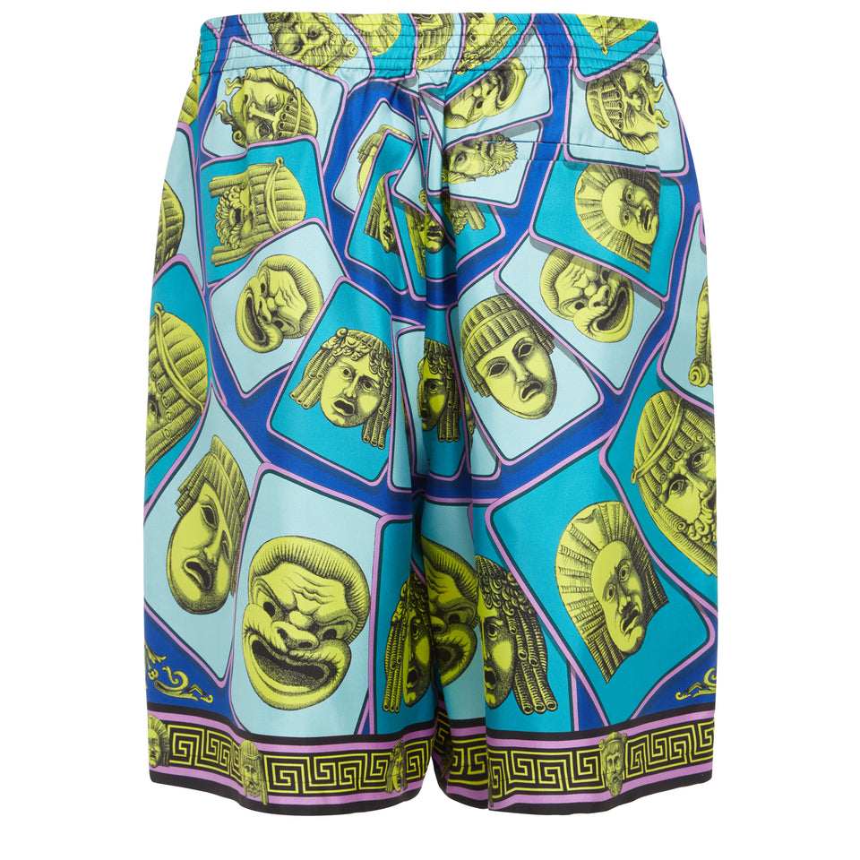 Multicolor silk ''Le Maschere'' shorts