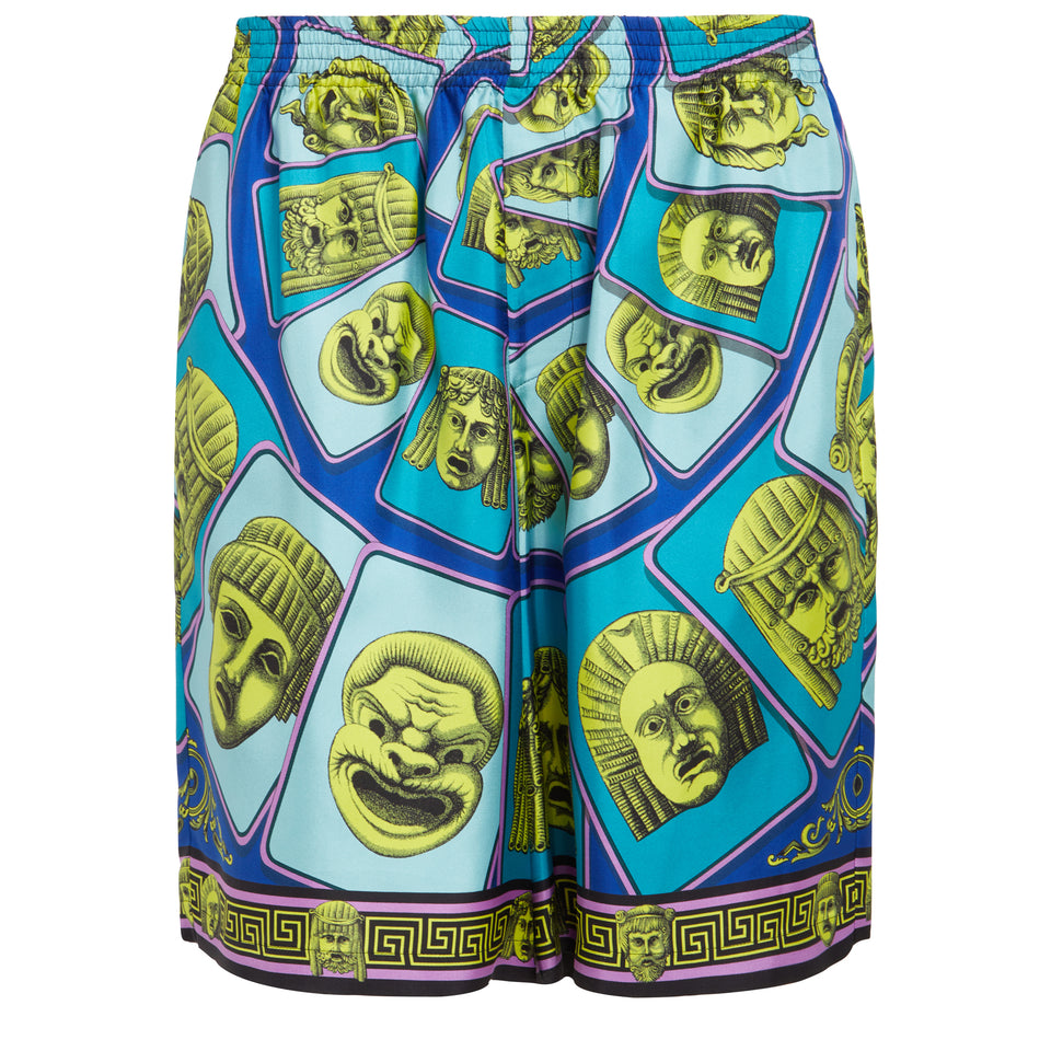 Multicolor silk ''Le Maschere'' shorts