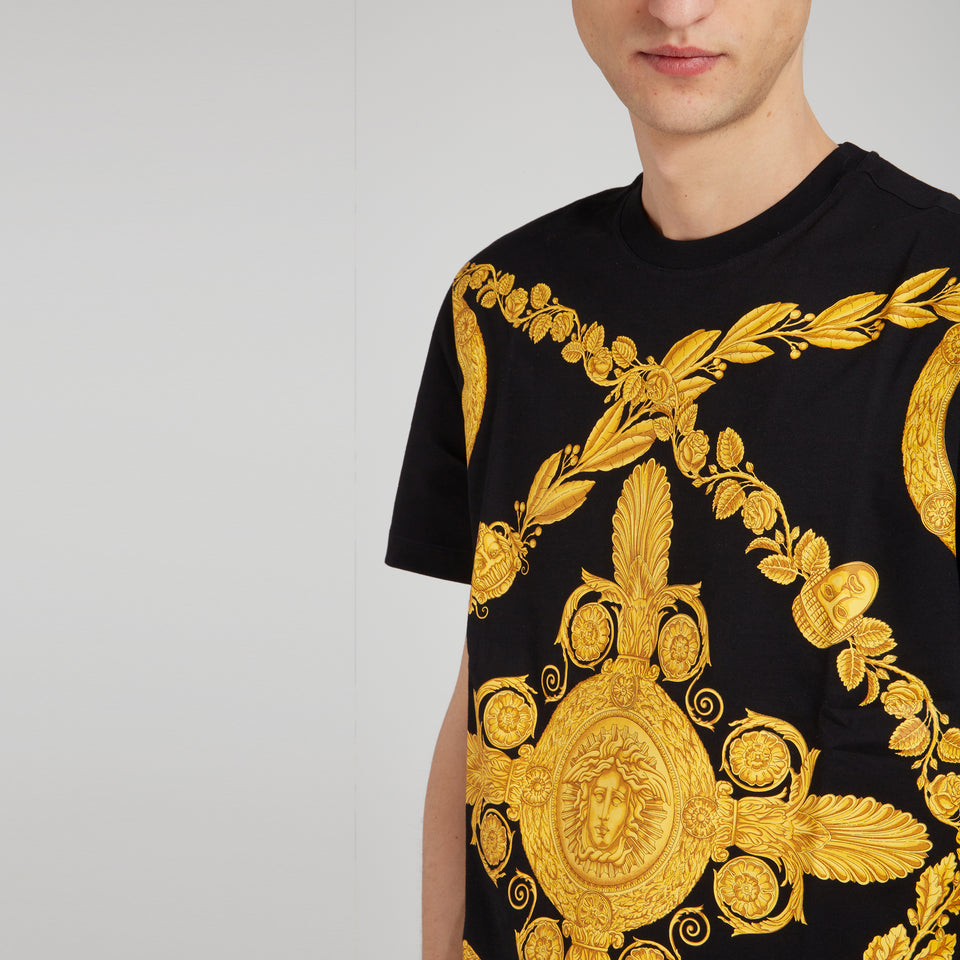''Baroque Mask'' T-shirt in black cotton