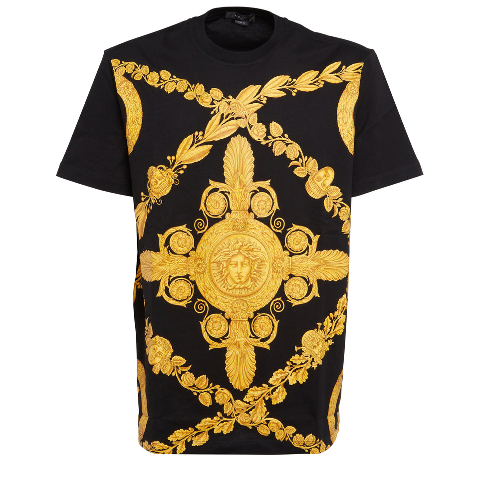''Baroque Mask'' T-shirt in black cotton