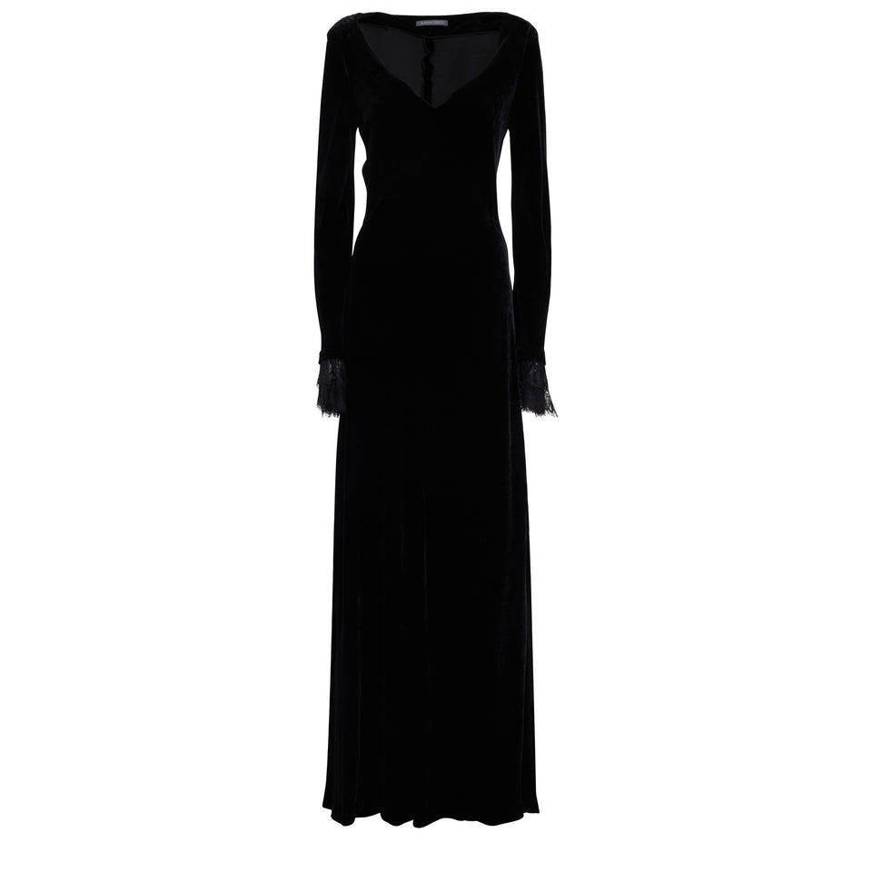 Long black velvet dress