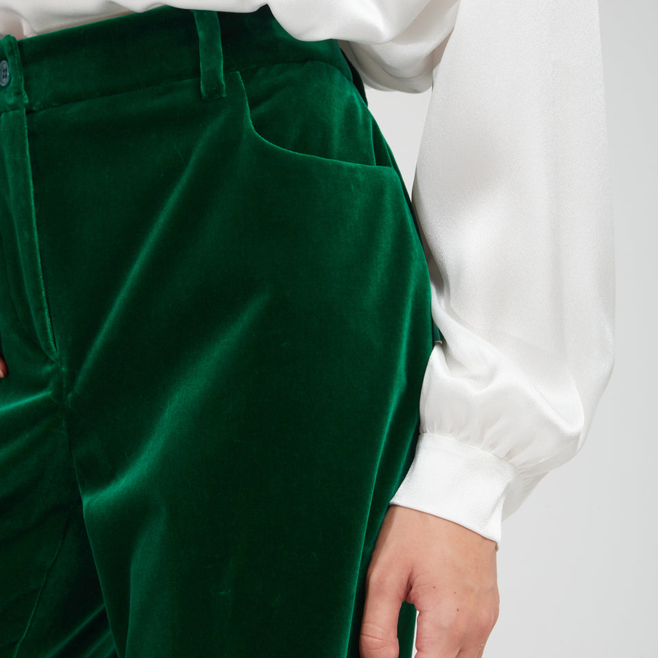 Pantalone a zampa in velluto verde