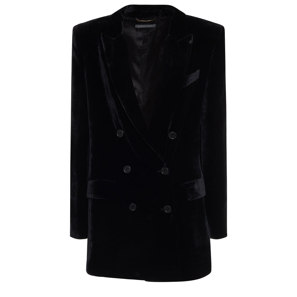 Double-breasted blazer in black velvet