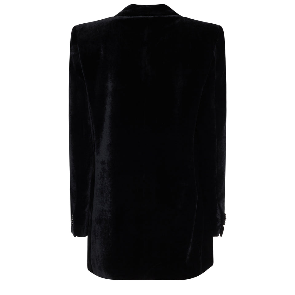 Double-breasted blazer in black velvet